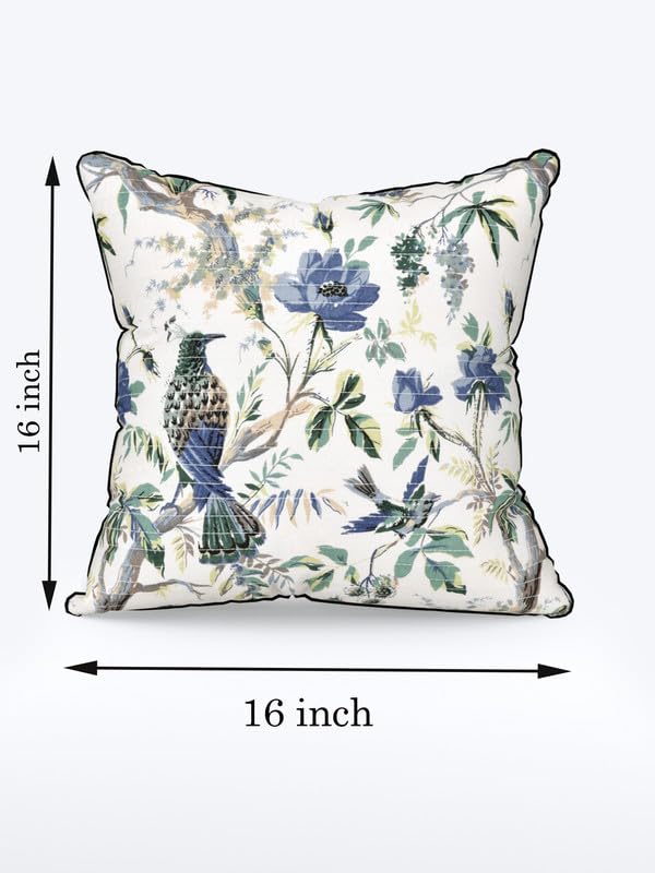 Image of Pure Cotton Quilted Cushion Cover 16x16 Inch | Anokhi Print Decorative Throw Pillow Cover | Soft Cotton Sofa Cushion Cover with Hidden Zipper | Living Room Bedroom Home Decor