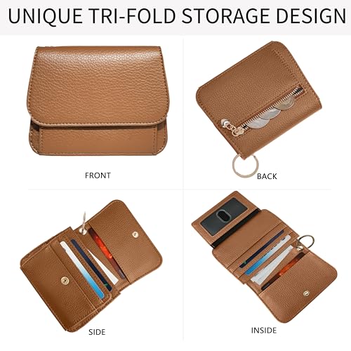 Image of Women Small Wallet RFID Blocking Slim Wallet with Coin Pocket Tri-Fold Credit Card Holder with ID Window and Keychain(Camel)