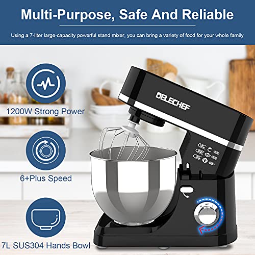 Knetmaschine, DELECHEF 7L 1200W Küchenmaschine Teigknetmaschine Rührgerät küche mit Knethaken, Rührbesen, Schlagbesen, 6… – Bild 3