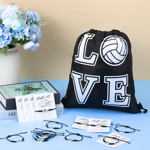 36 Pcs Volleyball Team Gifts Volleyball Party Favors Bulk Include 12 Volleyball Drawstring Bag Gift Bags 12 Adjustable Volleyball Bracelet 12 Cards for Team Players Gift Sport Themed Supplies4