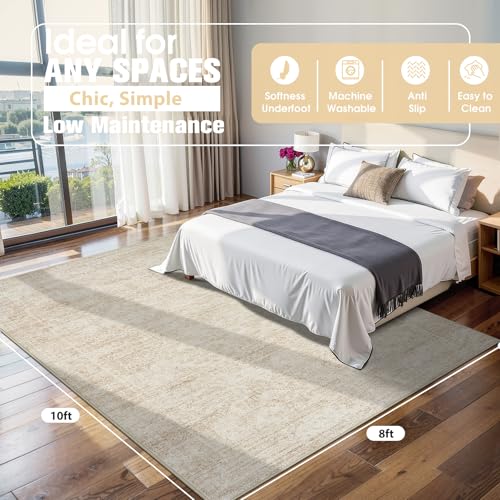 8x10 Area Rugs for Living Room Washable Bedroom Dining Room Beige - Image 2