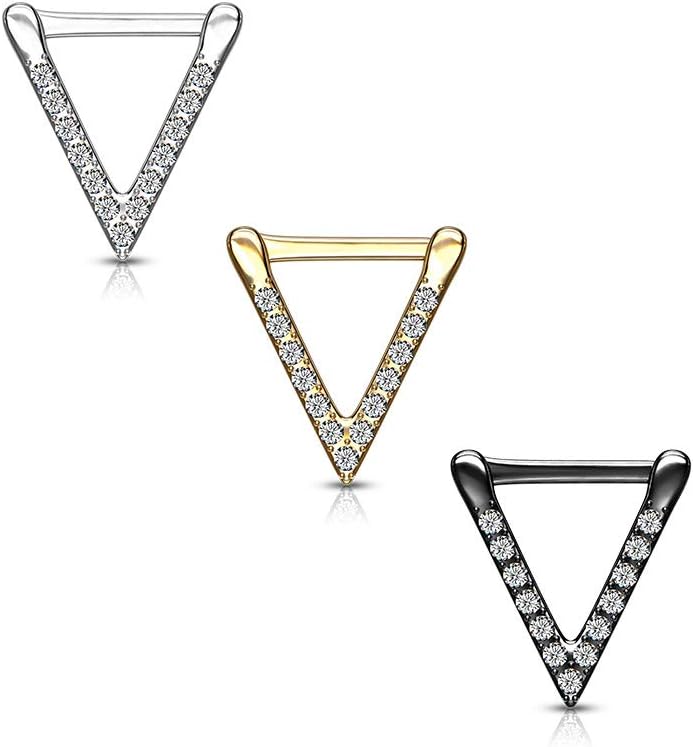 Pierced Owl - 16GA 316L Stainless Steel Crystal Triangle Shaped Clicker Ring