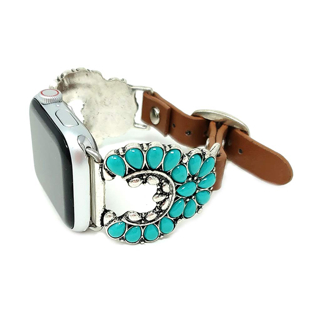 EmulilyWestern Turquoise Compatible with Apple Watch Band 38/40 mm Squash Blossom