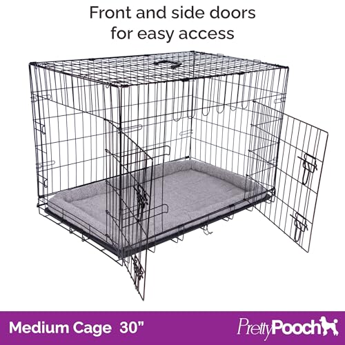 Pretty Pooch Dog Crate Puppy Cat Pet Training Cage Medium Carrier Metal Folding with Tray Double Door and Bed (Medium - 30 Inch) Pretty Pooch Dog Crate Puppy Cat Pet Training Cage Medium Carrier Metal Folding with Tray Double Door and Bed (Medium - 30 Inch)