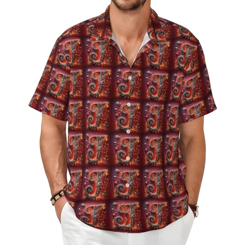 J - Camisas hawaianas de manga corta con botones para hombre, estilo informal, para la playa y el verano, Negro -, XXL