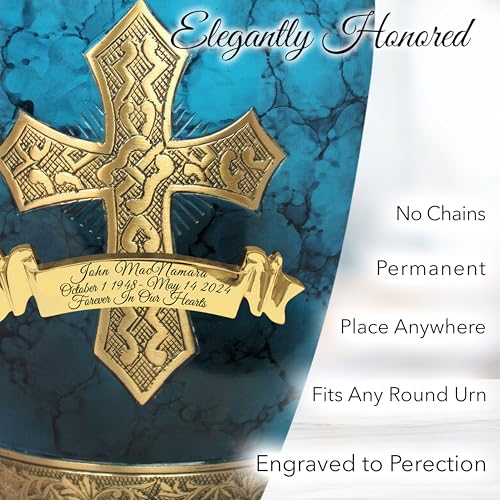 Image of Blue Cross Cremation Urn for Ashes Adult Male - Personalized Cremation Urns for Human Ashes Adult Man Decorative Urns - Beautifully Handcrafted Cross Urn