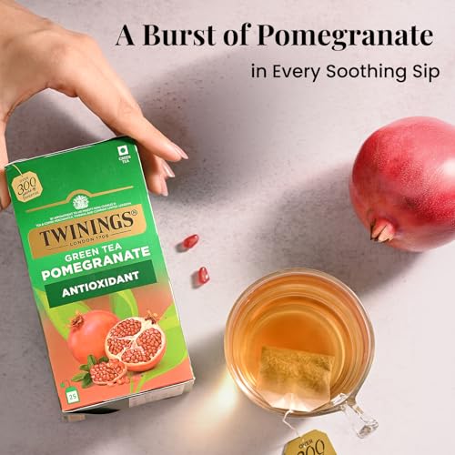 Image of Twinings Green Tea & Pomegranate, 25 Tea Bags| Pack of 1| Perfectly Balanced & Refreshing Taste| Light, Fruity Flavour| Low Calorie| Handpicked Green Tea Leaves| Enjoy as Hot or Iced Tea