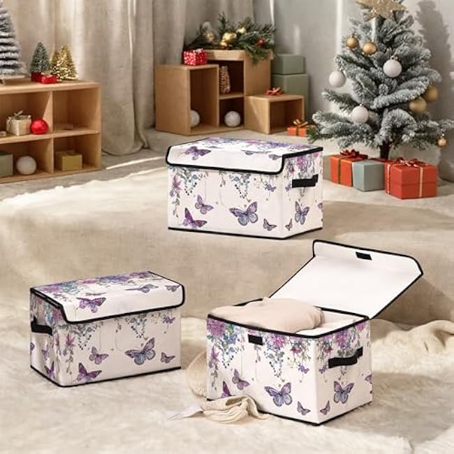 Stackable Clothes Storage Bins with Lids,Closet Organizers Fabric Box for Home and Office,Blanket Clothes Organizers,Under Bed Storage Containers 3 Pack.