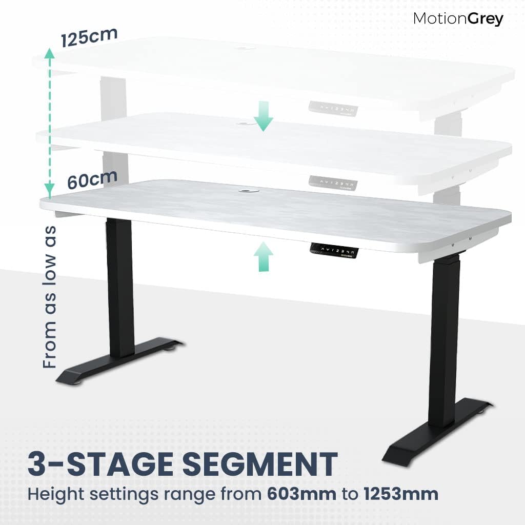 MotionGrey - Black German Electric Dual Motor Height Adjustable Standing Desk, Ergonomic Stand Up Desk, Adjustable Sit Stand Desk Stand - Laminated Wood Pattern Table Top - (TABLETOP INCLUDED) (White)