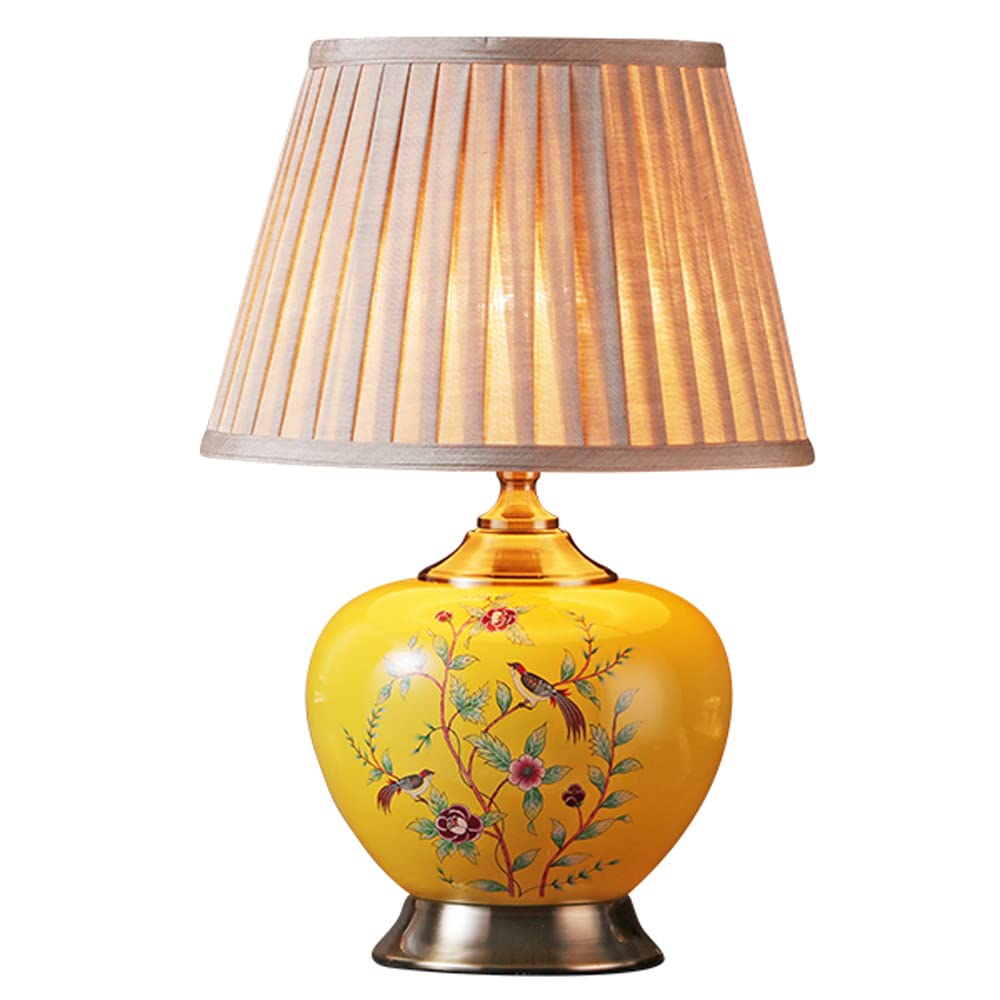 YBIOK Table lamp Country Cottage Style Colored Ceramics Table Lamp 18.1" Tall Ginger Jar Lamp With Beige Barrel Shape Shade,Bedside Lamp Nightstand Reading Lamp