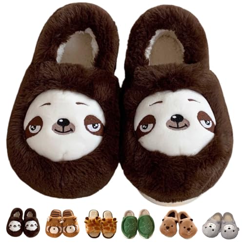 Jfxgjuv Sloth Slippers for Women Men, Cute Giraffe Raccoon Sea Lion Capybara Fluffy Cartoon Animal House Shoes for Indoor Outdoor