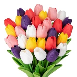 MACTING 30PCS Artificial Spring Tulips Fake Flowers Real Touch PU Faux Tulips for Floral Arrangement Table Centerpieces Wedding Party Kitchen Home Mothers Day Easter Decorations(Multi Colors-1) MACTING 30PCS Artificial Spring Tulips Fake Flowers Real Touch PU Faux Tulips for Floral Arrangement Table Centerpieces Wedding Party Kitchen Home Mothers Day Easter DecorationsMulti Colors 1
