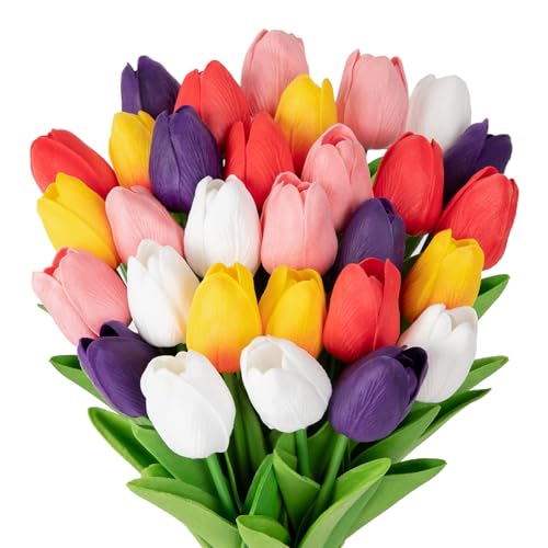 MACTING-30PCS-Artificial-Spring-Tulips-Fake-Flowers-Real-Touch-PU-Faux-Tulips-for-Floral-Arrangement-Table-Centerpieces-Wedding-Party-Kitchen-Home-Mothers-Day-Easter-DecorationsMulti-Colors-1 MACTING 30PCS Artificial Spring Tulips Fake Flowers Real Touch PU Faux Tulips for Floral Arrangement Table Centerpieces Wedding Party Kitchen Home Mothers Day Easter DecorationsMulti Colors 1