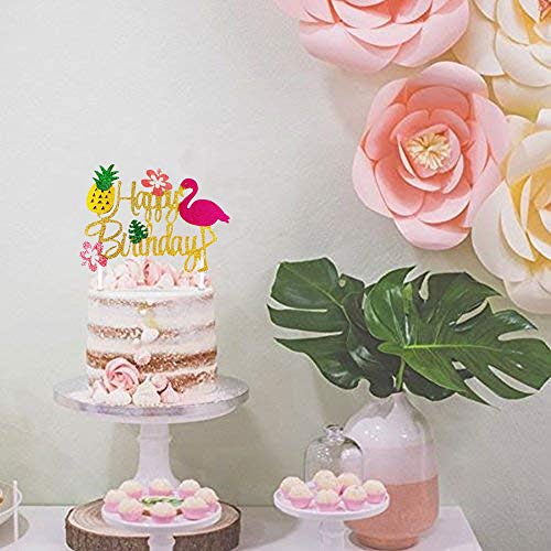 Laventy Glitter Flamingo Cake Toppers Flamingo Happy Birthday Cake Decoration Tropical Hawaiian Luau Themed Party Supplies #TOP3