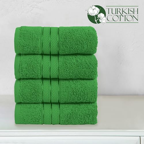 Image of Elegant Comfort Three Line Popcorn Towel Set for Bathroom 16 x 28 inches, Premium Hotel Quality 4-PACK Hand Towels, 100% Turkish Cotton, Soft and Durable, Quick Dry and Highly Absorbent, Emerald Green