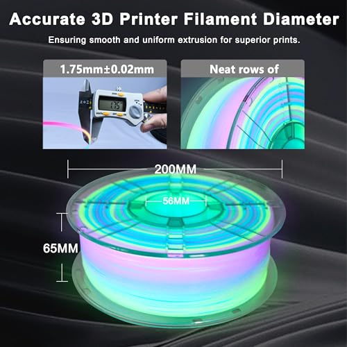 Image of iBOSS Rainbow 3D PLA PRO Filament 1.75mm + /- 0.02 mm, 1KG Glow Rainbow PLA+ 3D Printer Filament Color Changing Rainbow Multicolor Durable PLA Plus Filament for FDM 3D Printers