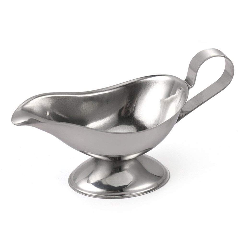 Ogquaton 1x Gravy Boat Stainless Steel Beefsteak Gravy Sauce Boat Container Plate Jug Server Pourer Tableware for Restaurant Hotel 3 Ounce Durable and Practical