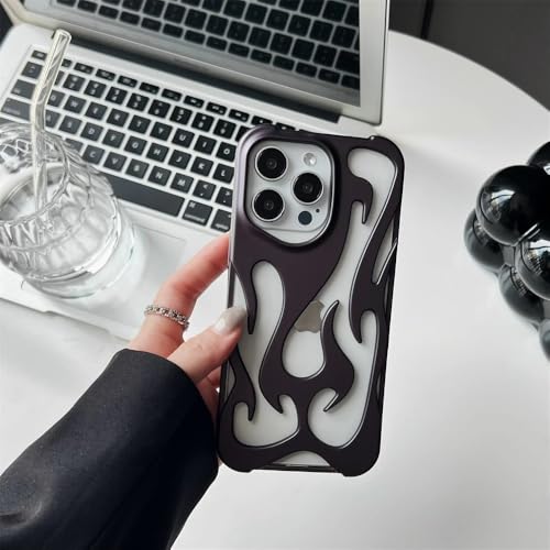 iPhone 17 16 15 14 13 12 11 Pro Max 用メッキ中空炎模様シリコン電話ケース耐衝撃放熱