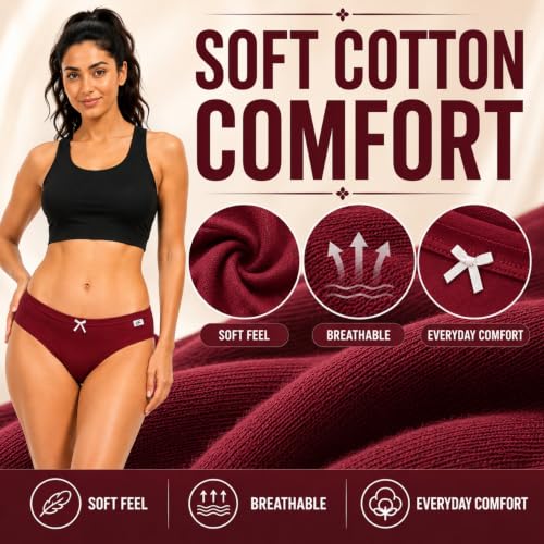 Image of XJARVIS CARIBEANCHIC Women's Hipster Panty, Combed Cotton Stretch Underwear, Full Coverage Bikini Brief, Soft Breathable Everyday Innerwear