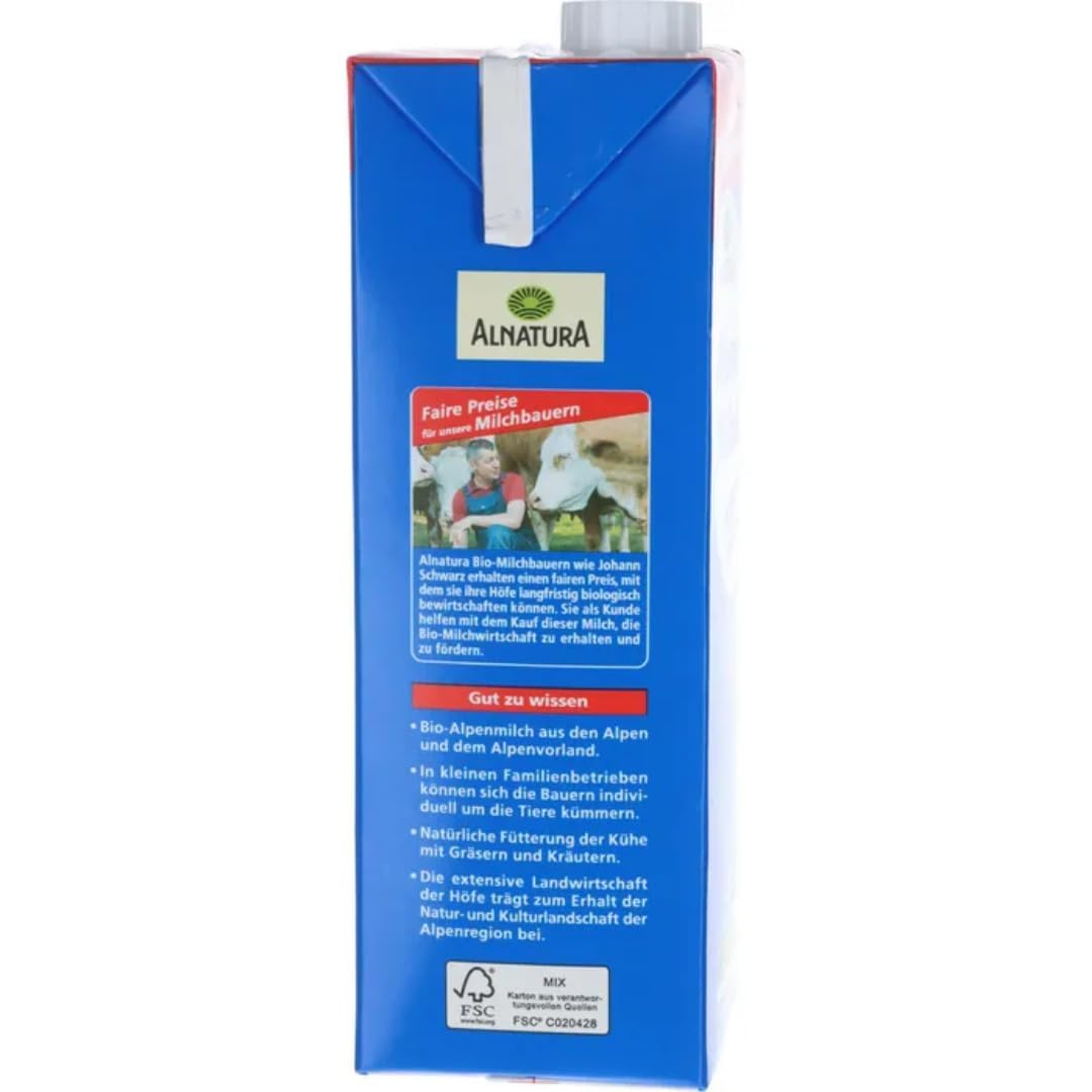 Milch fettarme H-Milch 3,8% Fett Haltbare Milch Alpenmilch, je 1 Liter, 60 Stück mit Pufai Grocery