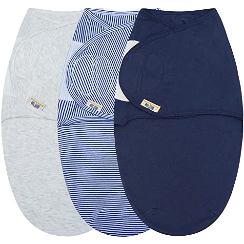 Image of BlueSnail Adjustable Baby Cotton Swaddle Wrap, Ultra Soft Newborn Swaddle Blanket (3 Pack,0-3 Month)(Light Gray+Navy+Navy)
