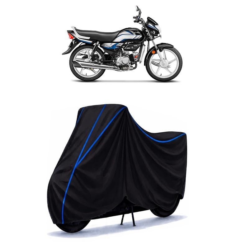 Image of Hero CD 100 Bike Cover Water Resistant Universal Motorcycle Rain | Heavy Duty UV Protection, Dust, Scratch Indoor Outdoor All Weather with Black Blue Piping Elastic