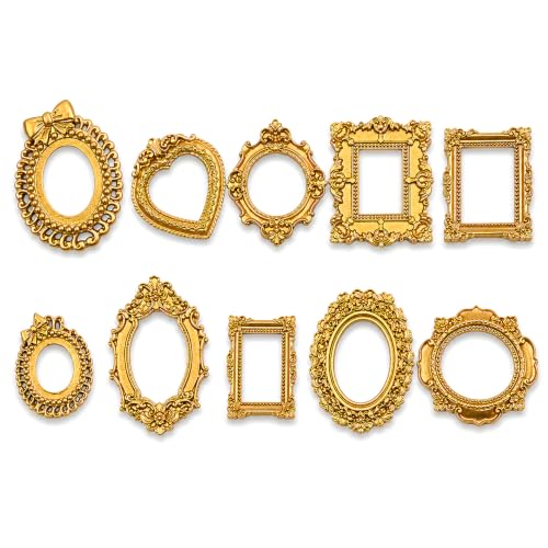 Image of Satmarhz 10 Pcs Mini Photo Frames, Baroque Gold Resin Frames for DIY Crafts