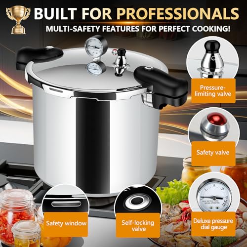 Image of 23-25qt+ Aluminum Pressure Cooker, Extra Large Capacity for Commercial & Home Use,Pressure Canners for Canning，Multi-Stove Compatible Bulk Food Preparation,Presto 23 quart pressure canner
