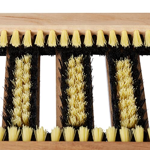 Relaxdays Outdoor Schuhabstreifer, rutschfester Boden, kräftige Borsten, Fußabtreter Außenbereich, Holz Leisten, natur