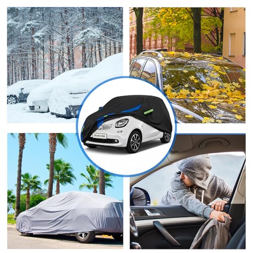 Image of Avecrew Car Cover Custom Fit for Benz Smart, Waterproof All Weather Full Exterior Cover Rain Snow Protection Cover with Side Door Zipper Design