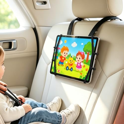 ELETIUO Silicone Car Tablet Holder 13.4 Adjustable Headrest Strap Mount Fits All 7.5-12.9 Tablets Anti-Slip&Non-Glare Design Back Seat Car Headrest Mount for iPad/Kindle Washable Portable