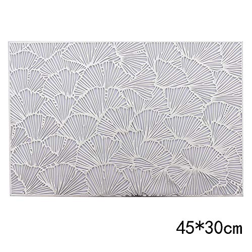 Hosoncovy 4 Pack Ginkgo Biloba Decorative Placemats Rectangle PVC Hollow Table Place Mats Heat Resistant Non-slip Dining Placemats Leaf for Home Kitchen (Silver) - Image 2