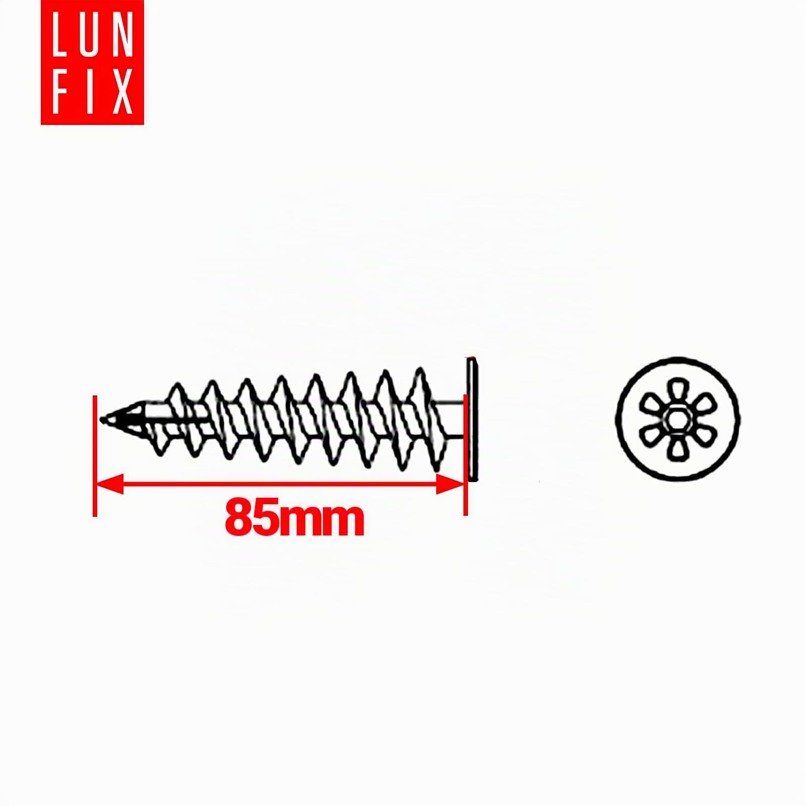 Lot de 100 chevilles d'isolation 85 mm en polyamide, WDVS et polystyrène pour fixation dans l'isolation, plateau Ø 28 mm, pour vis de 4,5 mm, Lun Fix