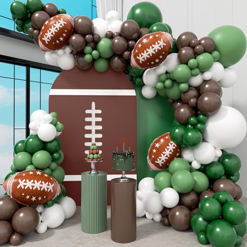 125pcs Football Balloon Arch Kit with Green Brown White Football Foil Balloons for Baby Shower Gender Reveal Birthday Party Decorations