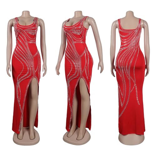 Image of PORRCEY Women's Sexy Rhinestone Lace Sheer Mesh Formal Evening Dress
