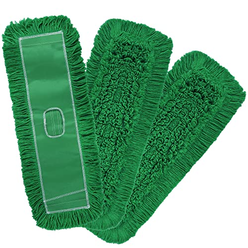 Matthew Cleaning 24 Industrial Strength Cotton Dust Mop Refill Washable Replacement Heads for Residential & Commercial Use Fit Standard Dust Mop Frames Hardwood Concrete Floors Green 3 Pack