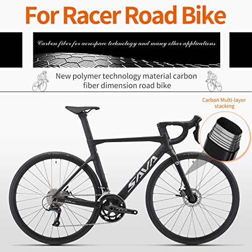 SAVADECK Carbon Disc Road Bike, Integrated Design Racing Bicycle Carbon Frame Carbon Fork with Shimano SORA R3000 Derailleur System 18 Speed Disc Brake Road Bike for Men or Women.