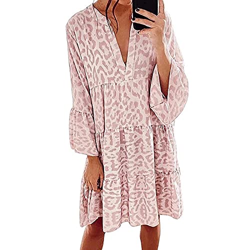 Robe tunique rose col en V pour femme au style décontracté