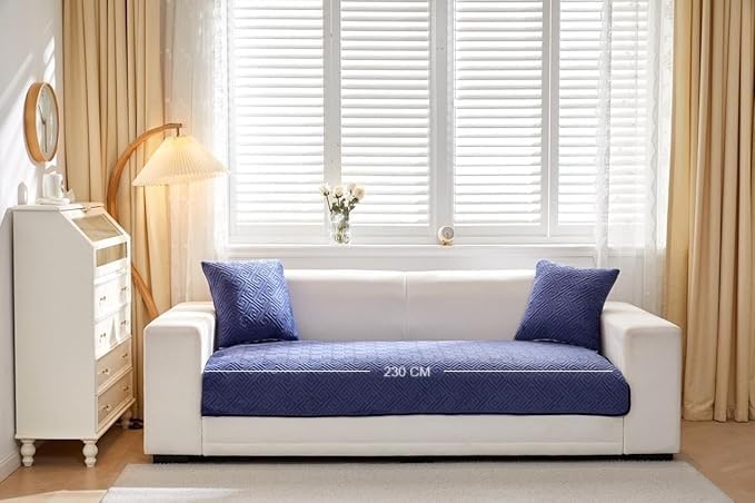 Image of HOMETHREADS Innovative Premium Velvet Sofa Cover Mat with PVC Backing for Non-Slip Comfort | (Navy Vrsh, 5 Seater | 70x230cm)