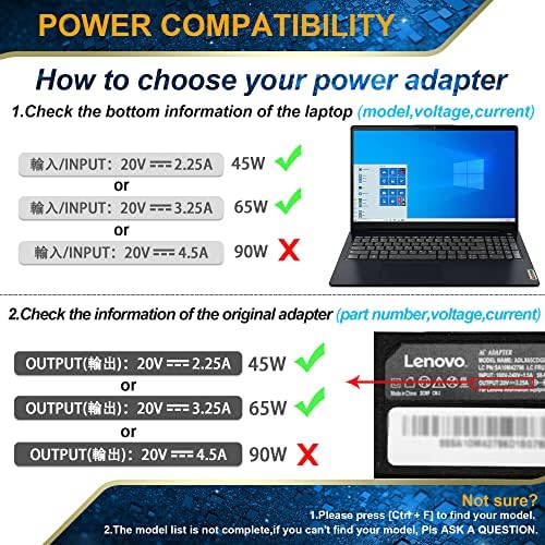 45W Charger Compatible with Lenovo 110 110s 120s 130s 310 330S 320 330 510 510s 520 710s IdeaPad 330-14 330-15 330-17 510-15 330s-14 330s-15 Yoga 710 Flex 14 14iwl Laptop Charger