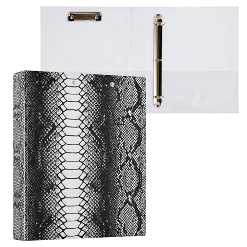 QUGRL 3 Ring Binder 1.5 Inch Snake Skin Texture Black White 