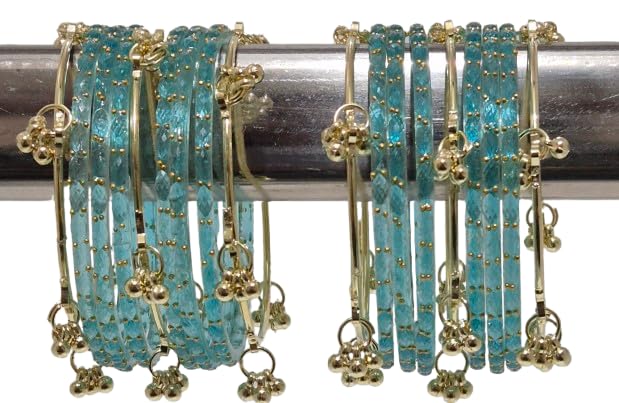 Image of kashmiri ghangharoo glass bangle Set For Women And Girls | Light Weight Bangles | Traditional Transparent Fancy Glass Chudi Set for Wedding, Party (18 Bangles)