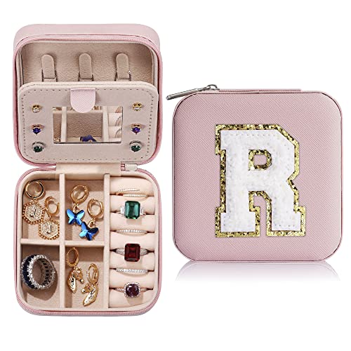 Parima Small Jewelry Box for Girls, Travel Initial Jewelry Box for Girls | Small Jewelry Organizer Box | Travel Jewelry Case Jewelry Box Organizer | Mini Travel Jewelry Box - Letter R, Pink