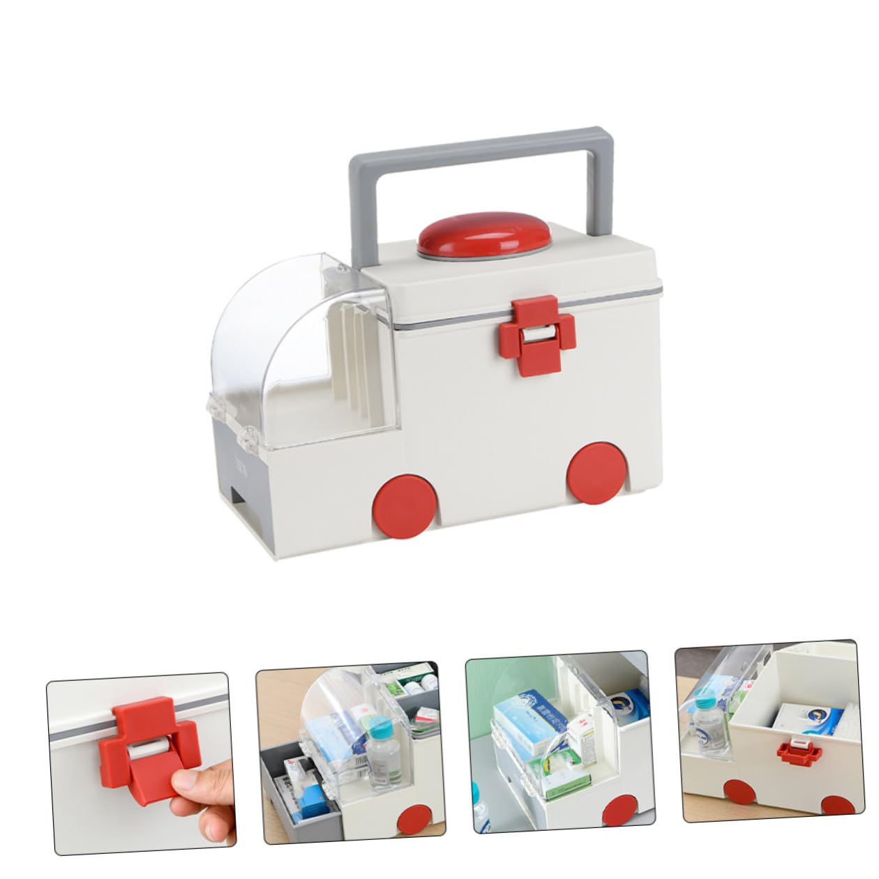 NOLITOY Caja Organizadora de Medicamentos de Plástico Resistente con Doble y Gran Capacidad Maletín Portátil para Primeros Auxilios Hogar y Viajes Color Gris