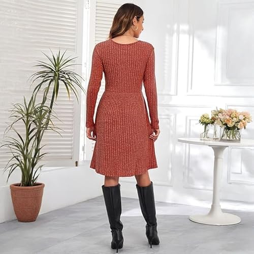 Womens Church Dresses Long Sleeve Loose Casual Knit Textured Fall Dress Winter Crew Neck Short Tunic Dresses2