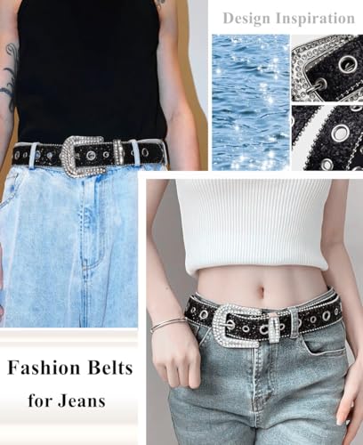 Women Men Rhinestone Belts BB Glitter Bling Western Cowgirl Cowboy Sparkly Studded Belt for Jeans Plus Size4