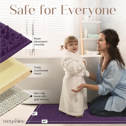 Image of MAYSHINE Plush Shaggy Chenille Bath Mat | Extra Soft, Super Absorbent, Non-Slip Bathroom Rug | Fluffy Microfiber, Area Rug Sets for Bathroom Floor, Kitchen, Living Room | 47 inchx27 inch | Plum