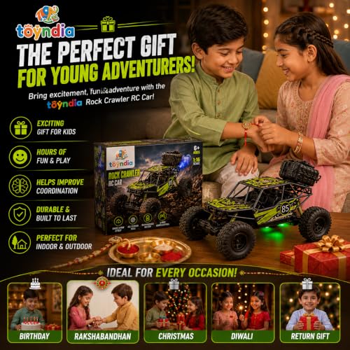 Image of Rock Crawler RC Car with Smoke Spray & LED Lights,Rechargeable Remote Control, High-Speed Off-Road Climbing Car with 5-Function, USB Charging,Toy Car for Kids, (Random Colour as Per Stock)