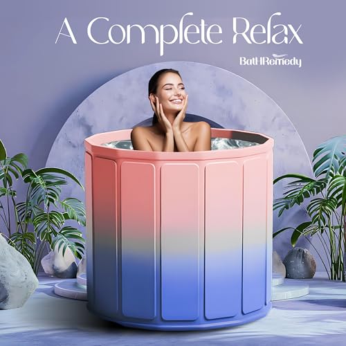 Image of Bath Tub for Adult for Bathroom, Foldable SPA Tub for Home Use with Drainage Hole, Thickened Insulated Ice Bath Tub, Inflatable BathTub for Adults, Ice BathTub for Adults (Pink and Purple)
