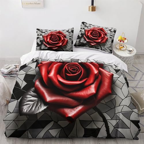 Housse de couette rose parure de lit 3 pièces en microfibre king 220x240cm